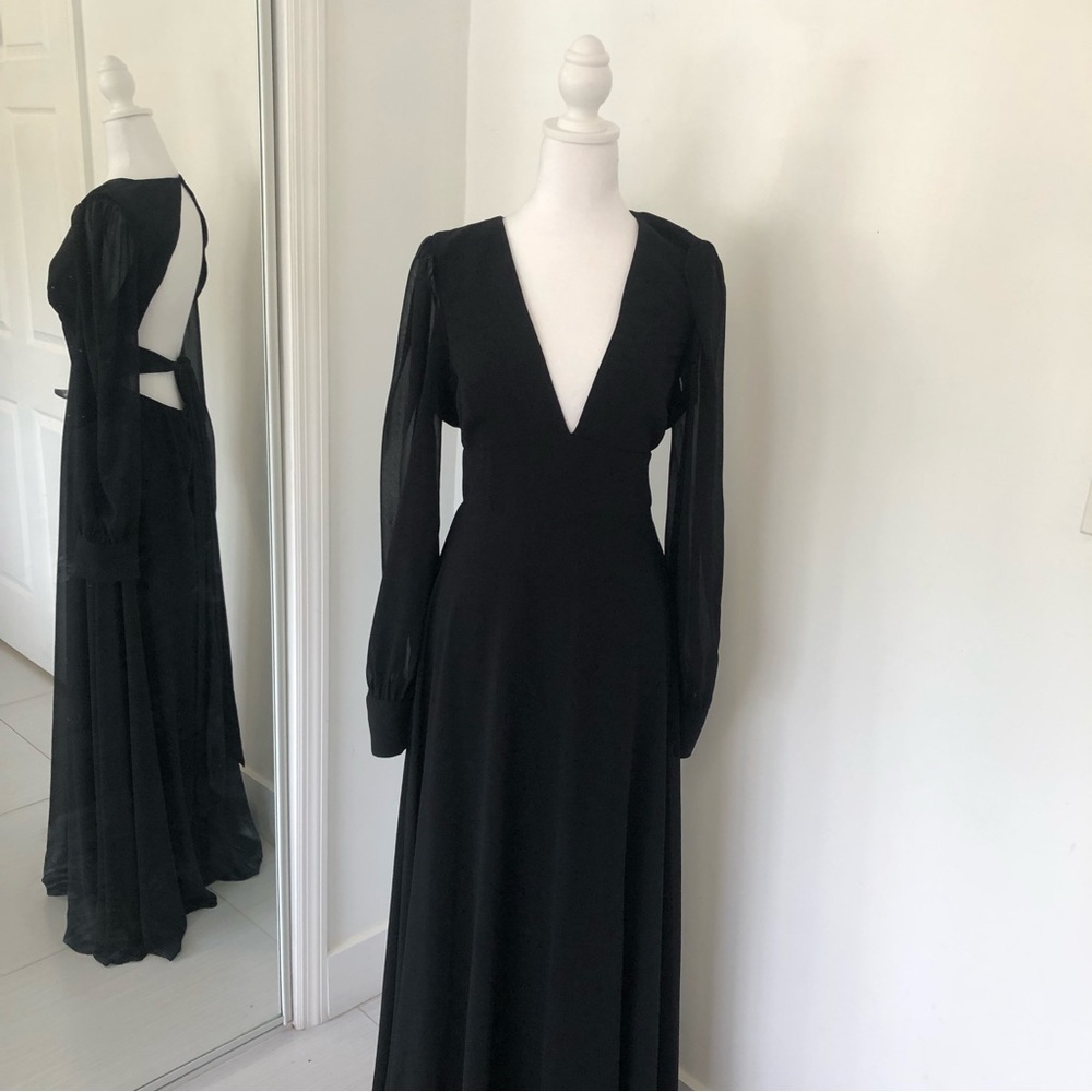 LULU’S Women’s Black V-Neck Long Sleeve Backless Maxi Dress Sz XL